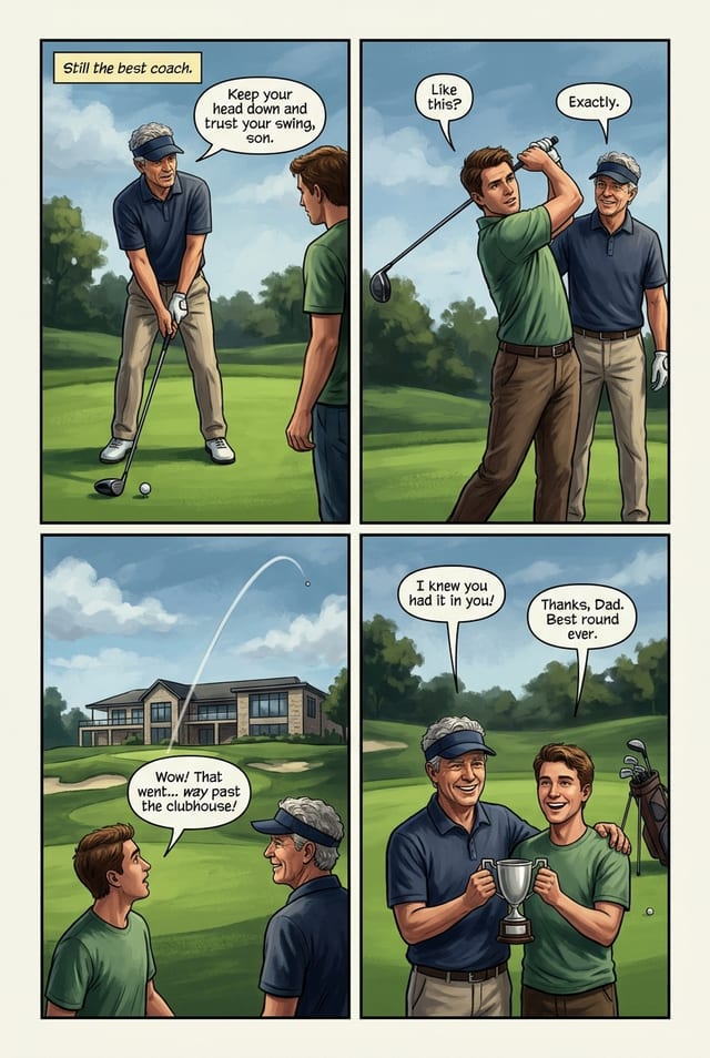 A sample interior page from a personalized Father's Day comic book, graphic novel style