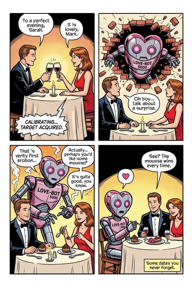 A sample interior page from a personalized Valentine's Day comic book, classic american style