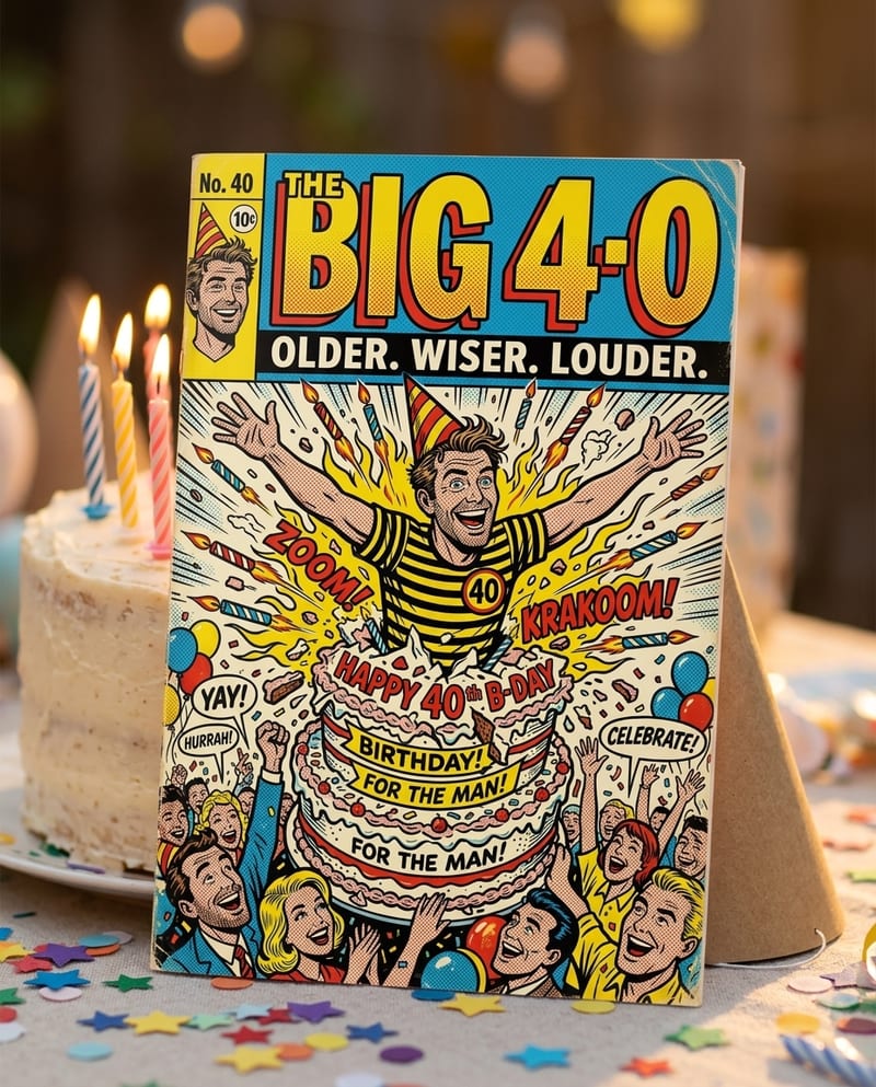 The printed personalized birthday comic book, glossy cover, ready to gift
